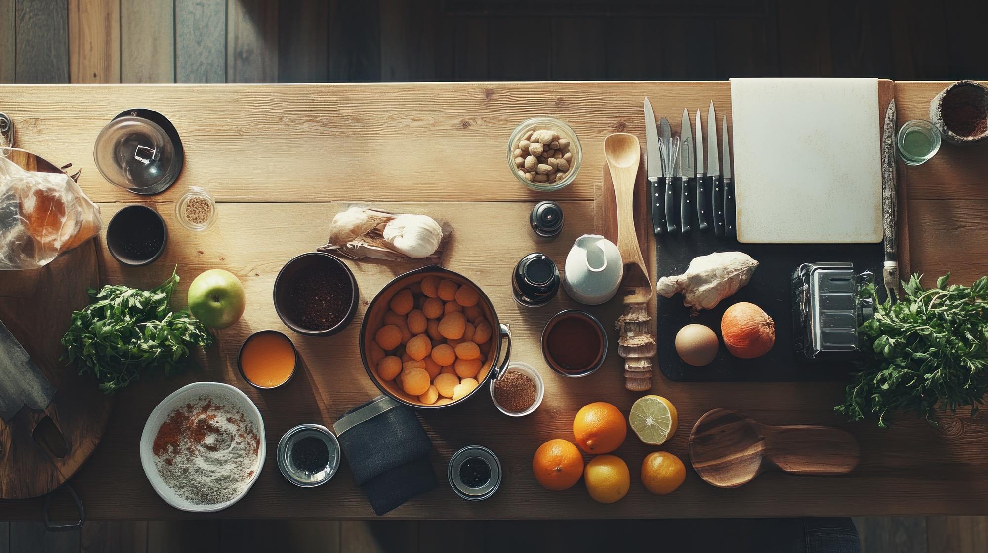 Banco di lavoro con ingredienti selezionati
