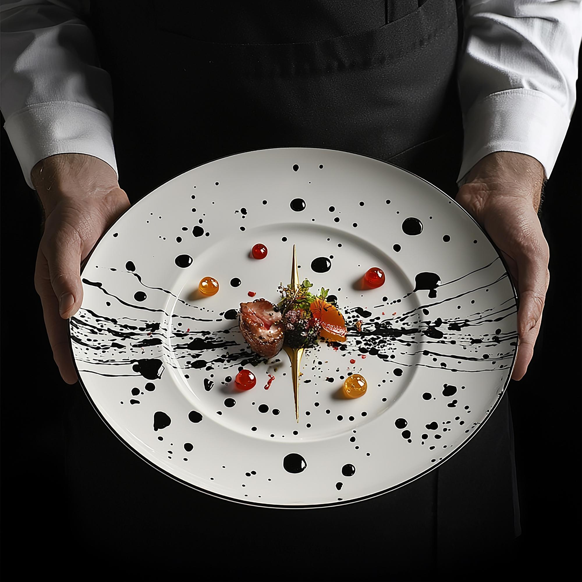 Chef che presenta un piatto raffinato